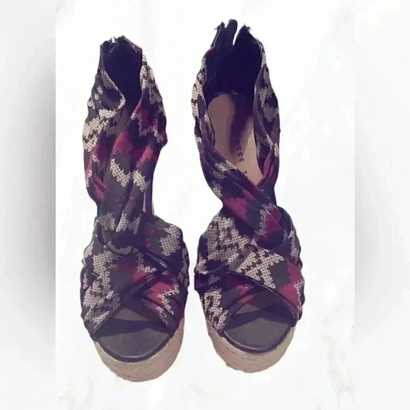 Chinese Laundry purple black print stiletto espadrille patterned heels 8.5 - Picture 2 of 4